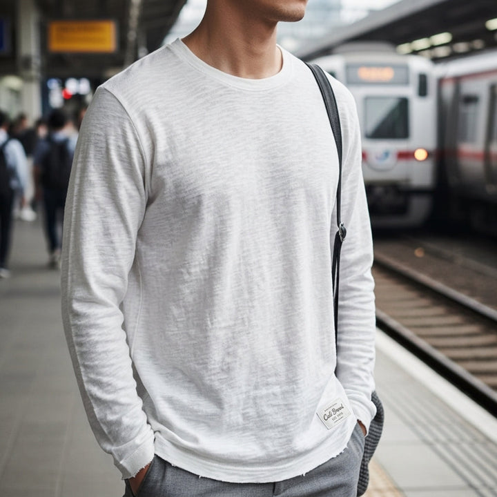 Men's Cotton Blend Long Sleeve Crew Neck T-Shirt
