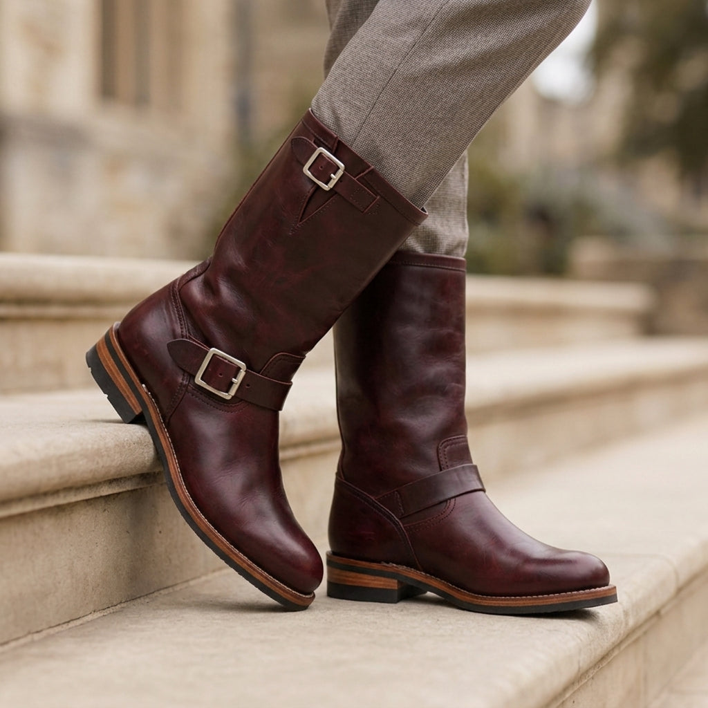 Men's Engineer Boots with Buckle Straps