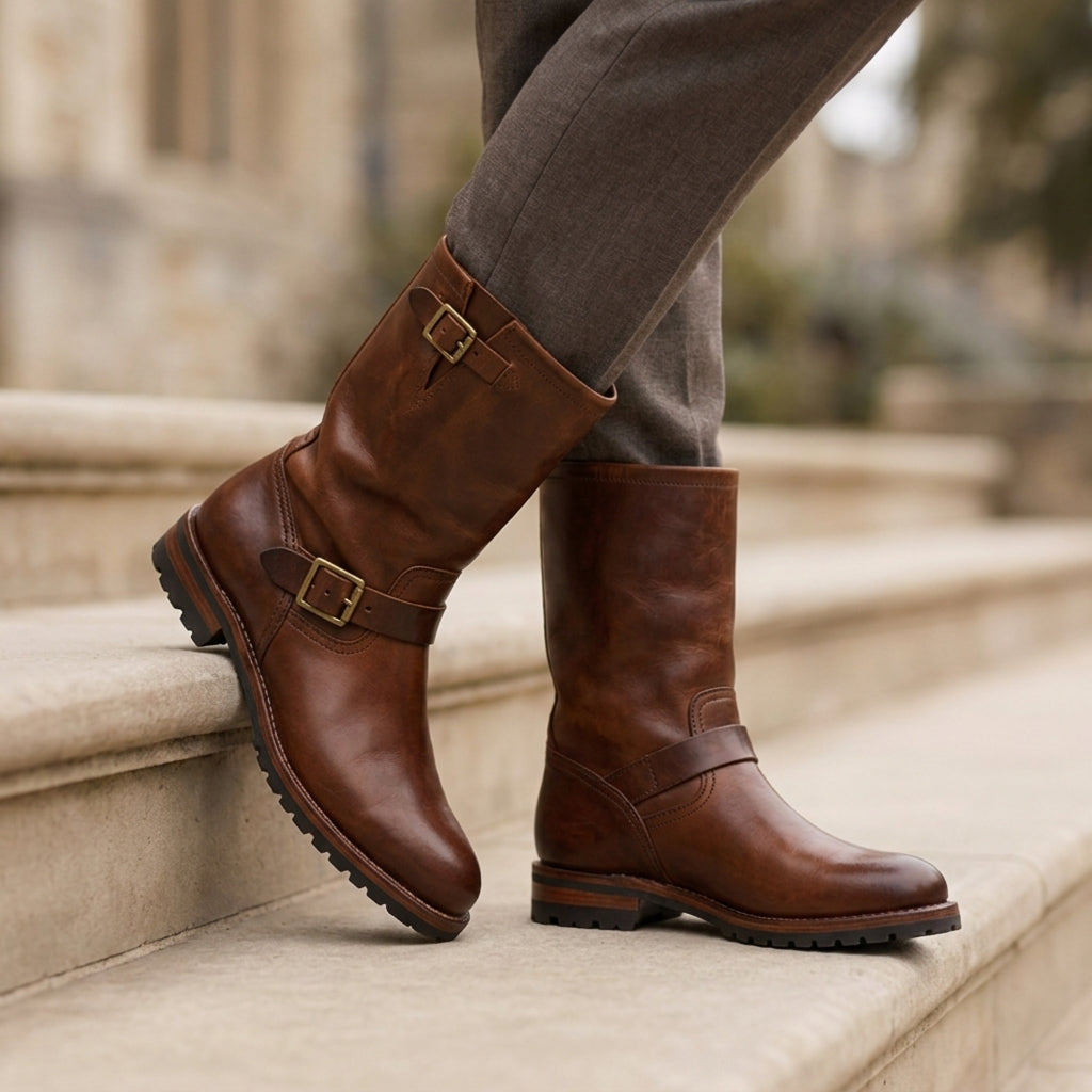 Men's Engineer Boots with Buckle Straps