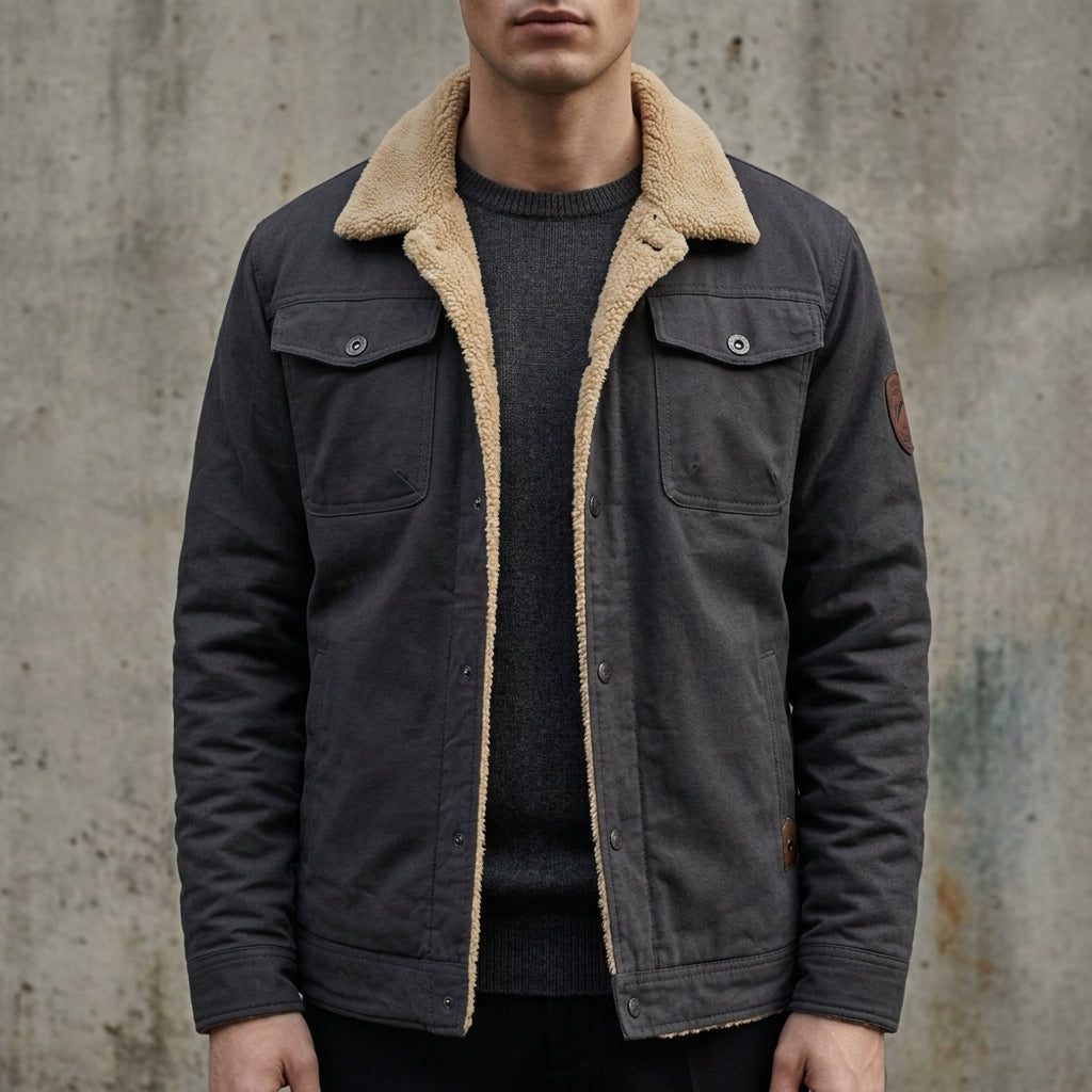 Men's Sherpa Lined Trucker Jacket with Chest Pockets