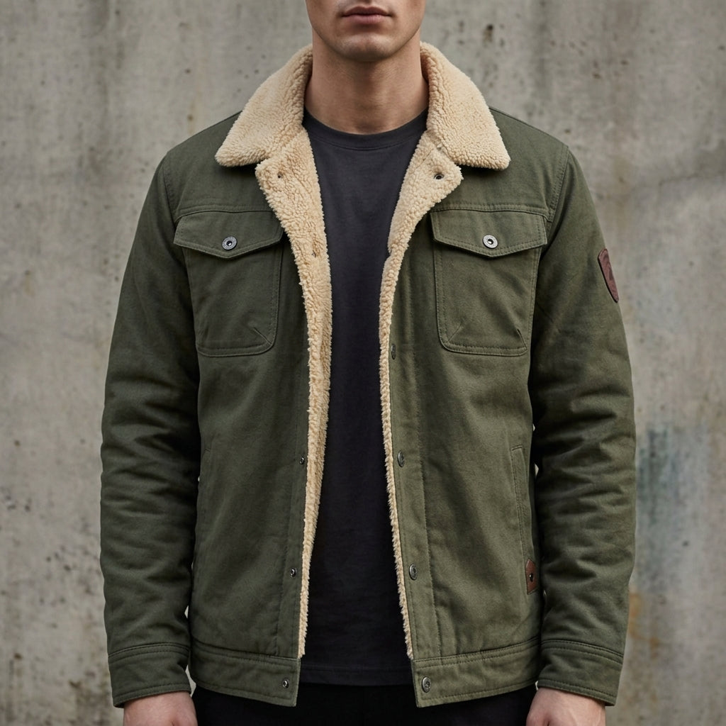 Men's Sherpa Lined Trucker Jacket with Chest Pockets