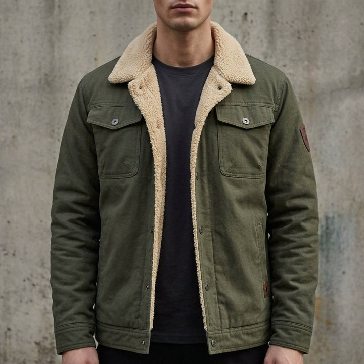 Men's Sherpa Lined Trucker Jacket with Chest Pockets