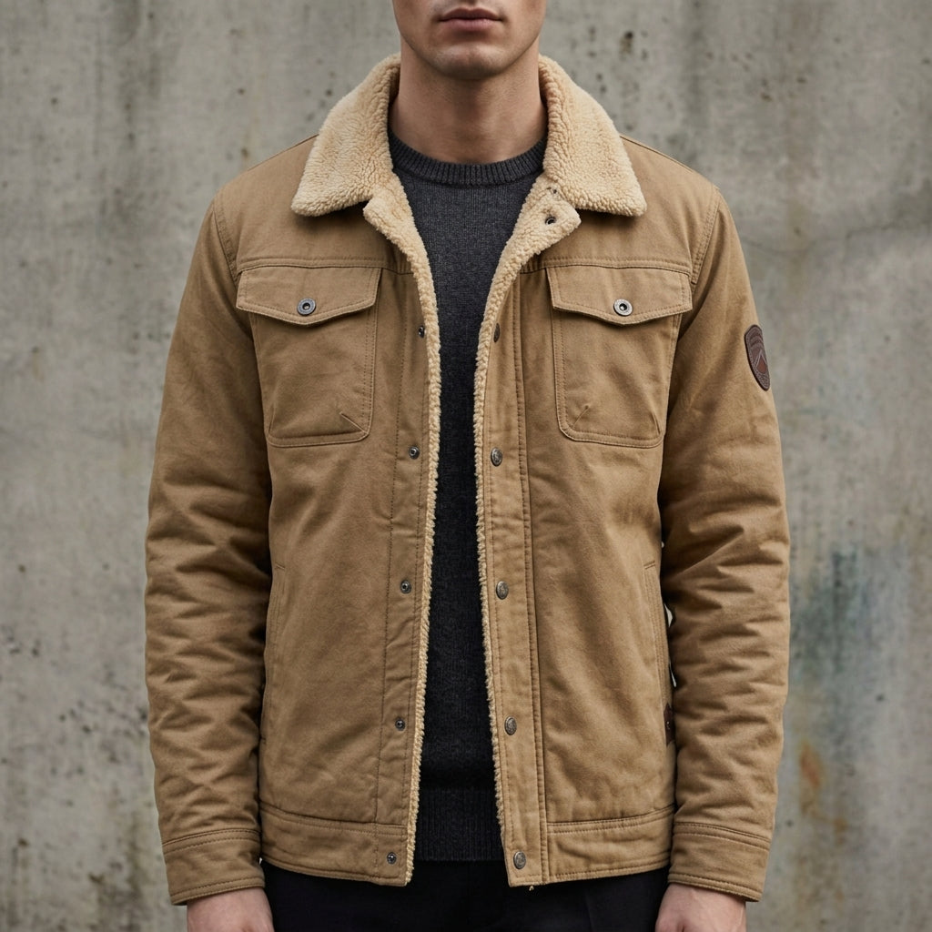 Men's Sherpa Lined Trucker Jacket with Chest Pockets