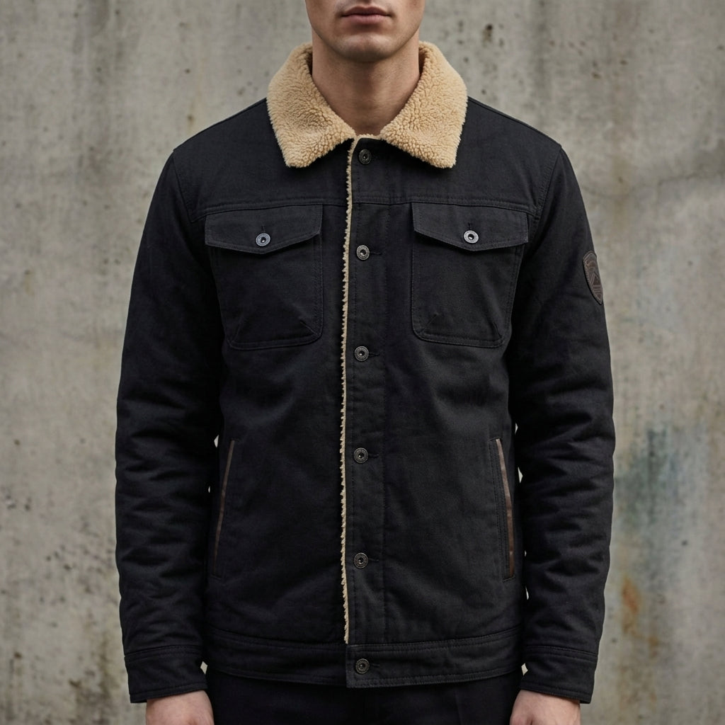 Men's Sherpa Lined Trucker Jacket with Chest Pockets