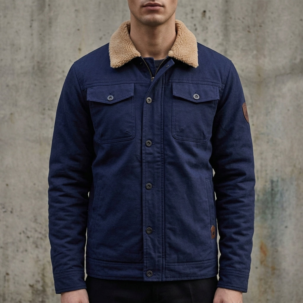 Men's Sherpa Lined Trucker Jacket with Chest Pockets