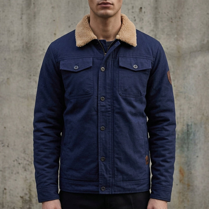 Men's Sherpa Lined Trucker Jacket with Chest Pockets