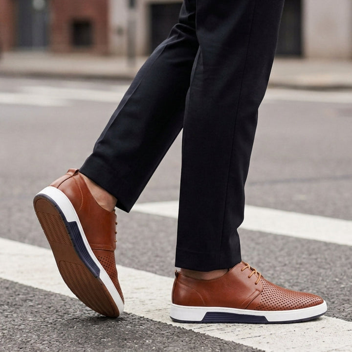 Men's Perforated Lace-Up Sneakers in Business Casual Style