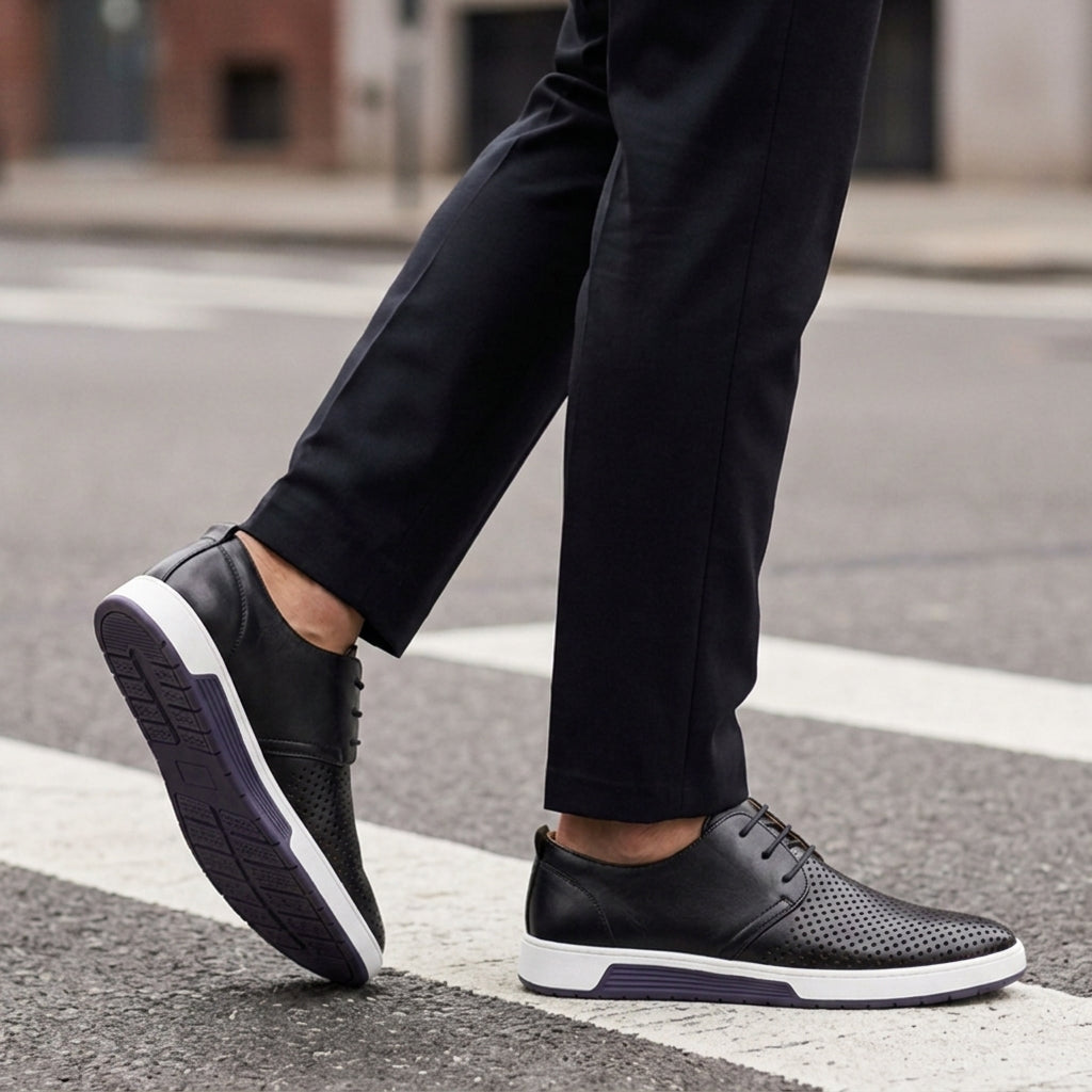 Men's Perforated Lace-Up Sneakers in Business Casual Style