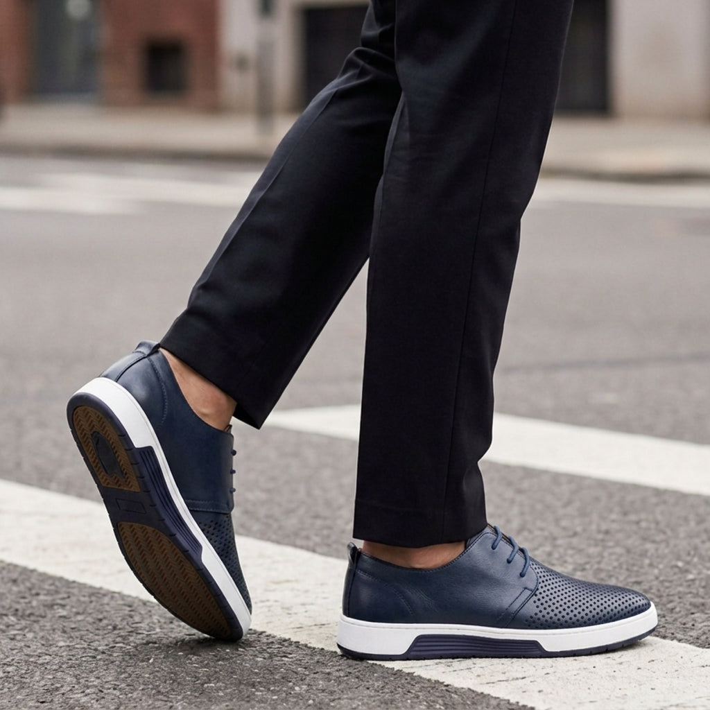Men's Perforated Lace-Up Sneakers in Business Casual Style