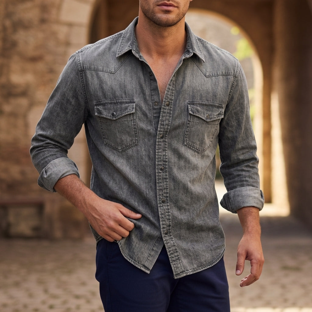 Men's Denim Button-Up Shirt in Slim Fit