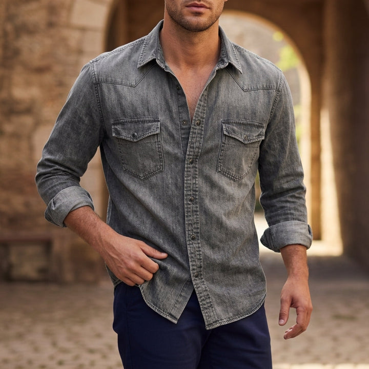 Men's Denim Button-Up Shirt in Slim Fit