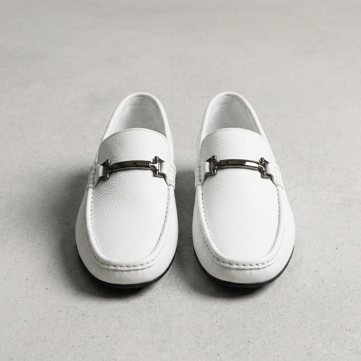 Faux Leather Metal Bit Loafers with Slip-On Closure