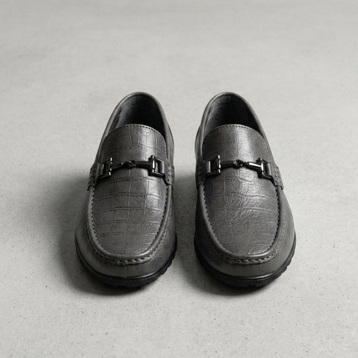 Faux Leather Metal Bit Loafers with Slip-On Closure