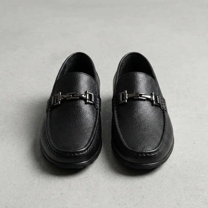 Faux Leather Metal Bit Loafers with Slip-On Closure