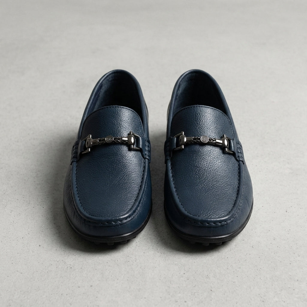 Faux Leather Metal Bit Loafers with Slip-On Closure