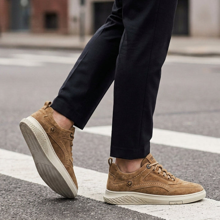 Men's Faux Suede Retro Sneakers with Lace-Up Closure
