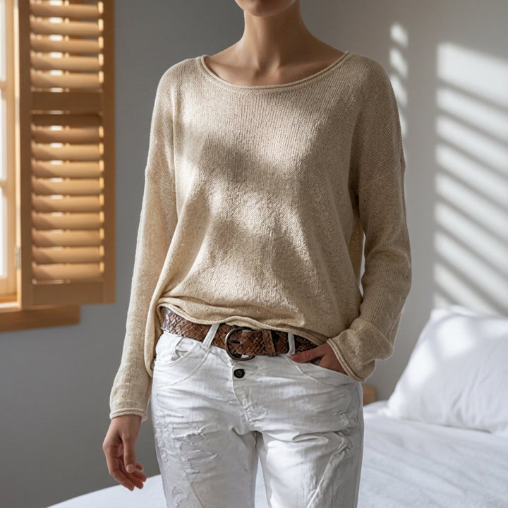 Women's Boat Neck Off-Shoulder Sweater in Loose Fit