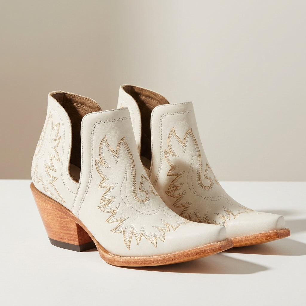 Women's Embroidered Western Ankle Boots with Pointed Toe