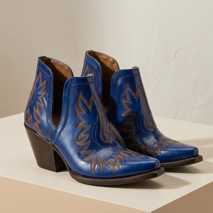 Women's Embroidered Western Ankle Boots with Pointed Toe