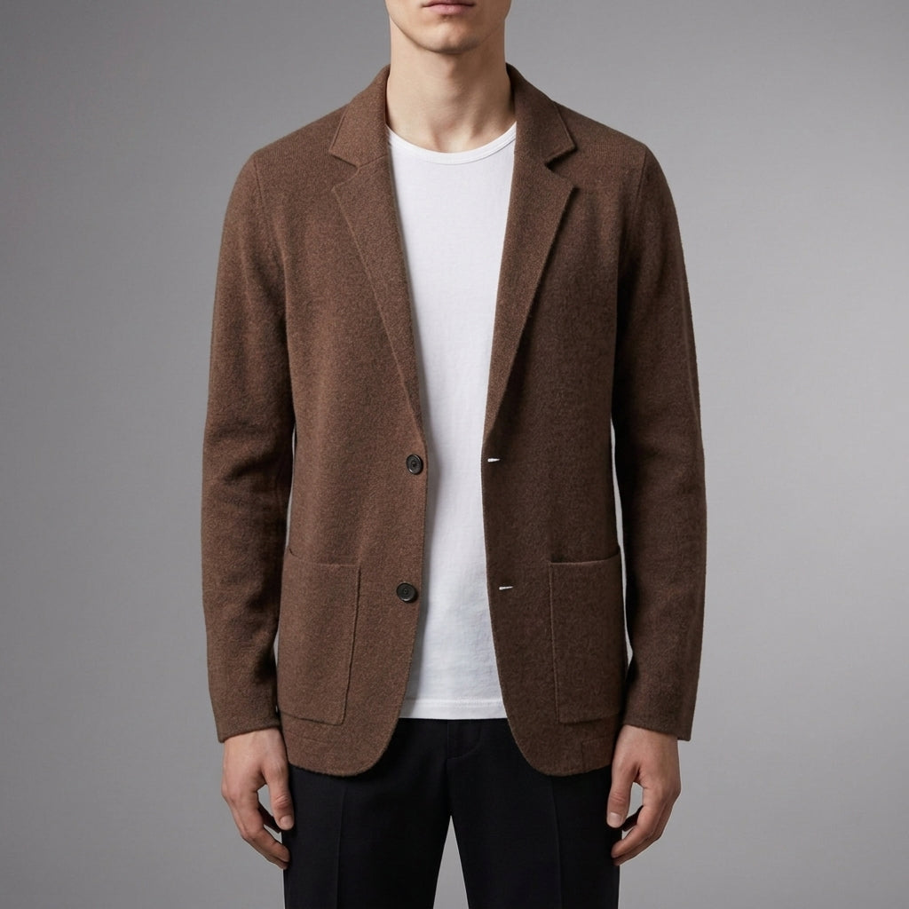 Men's Cashmere Blend Knit Blazer with Patch Pockets