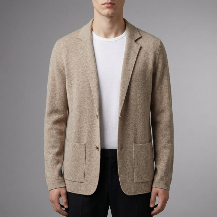 Men's Cashmere Blend Knit Blazer with Patch Pockets