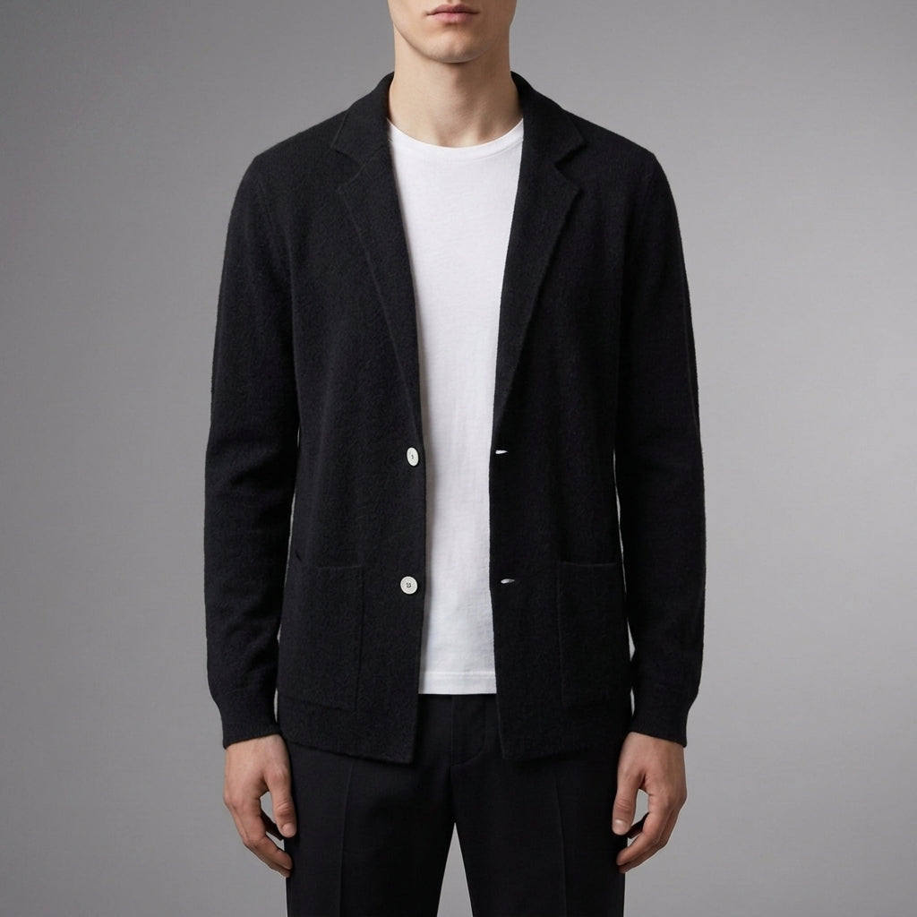 Men's Cashmere Blend Knit Blazer with Patch Pockets