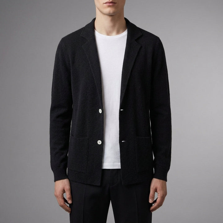 Men's Cashmere Blend Knit Blazer with Patch Pockets
