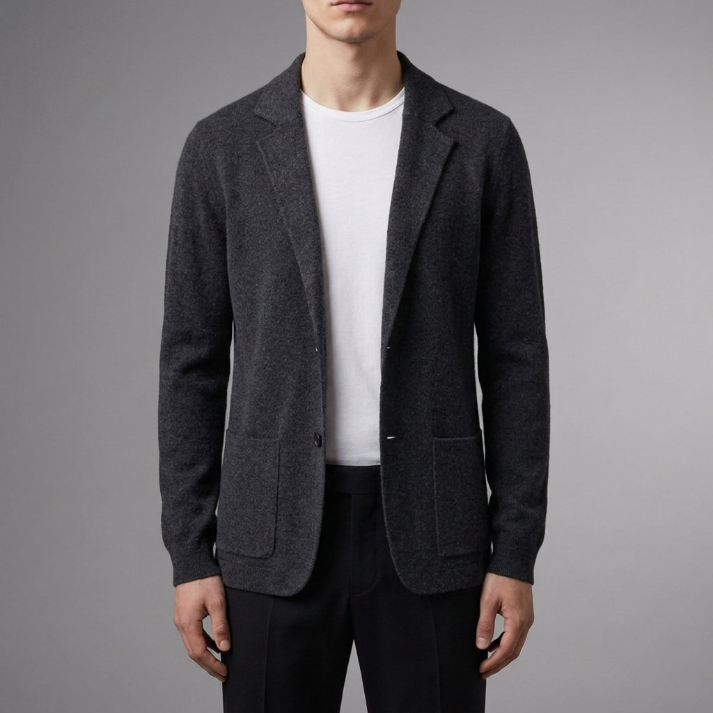 Men's Cashmere Blend Knit Blazer with Patch Pockets