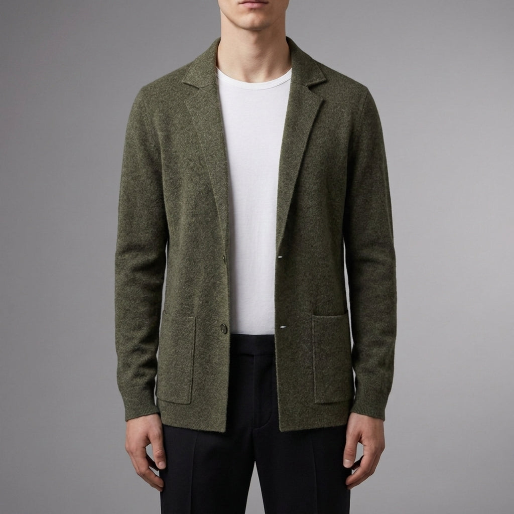 Men's Cashmere Blend Knit Blazer with Patch Pockets