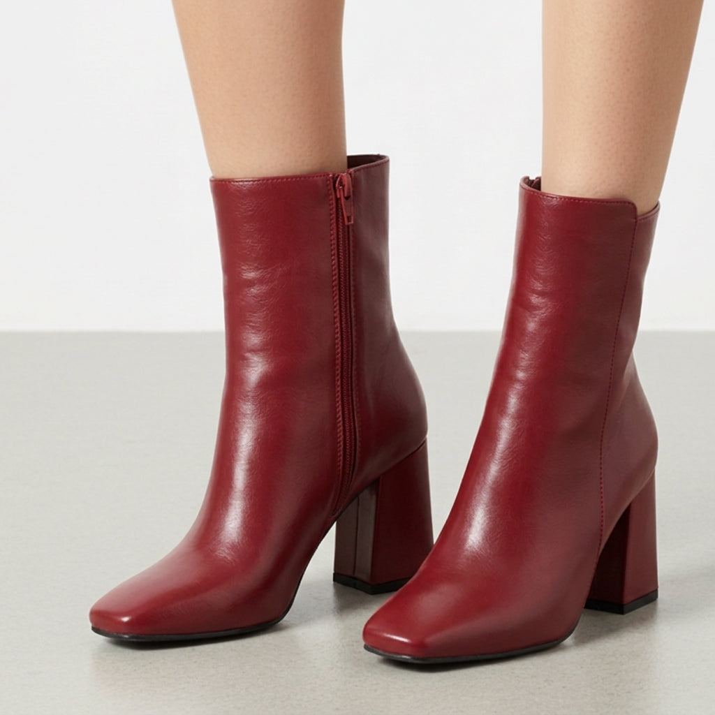 Women's Block Heel Ankle Boots with Side Zip