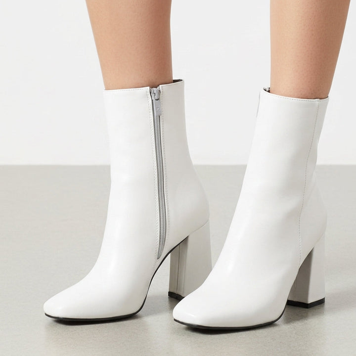 Women's Block Heel Ankle Boots with Side Zip