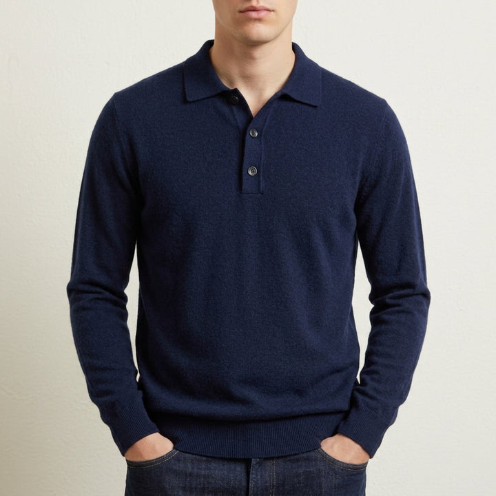 Men's Knit Polo Sweater with Ribbed Cuffs in Classic Fit