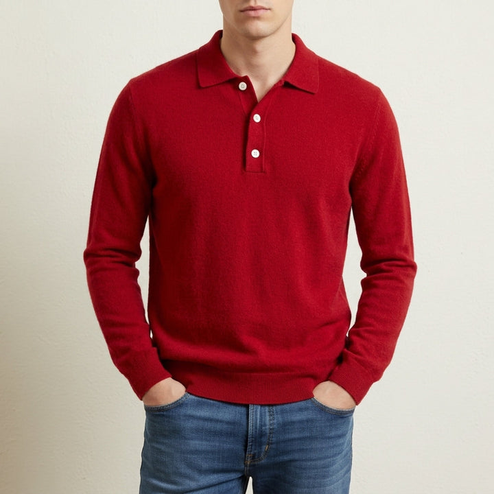 Men's Knit Polo Sweater with Ribbed Cuffs in Classic Fit