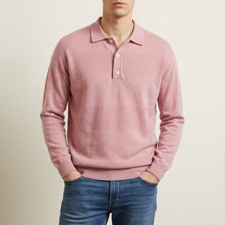 Men's Knit Polo Sweater with Ribbed Cuffs in Classic Fit