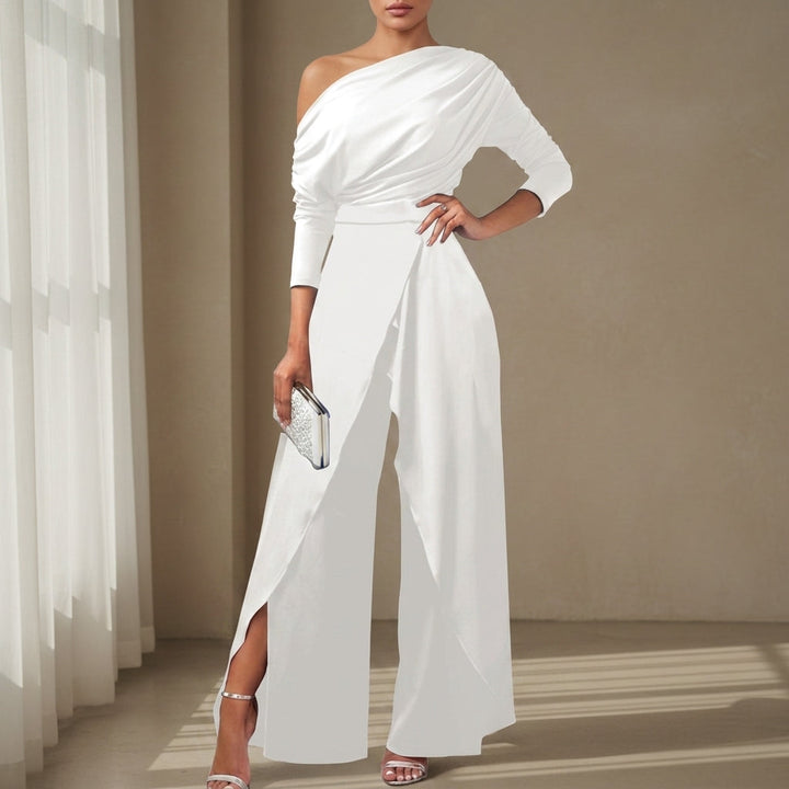 Women's One-Shoulder Wide-Leg Jumpsuit with Draped Design