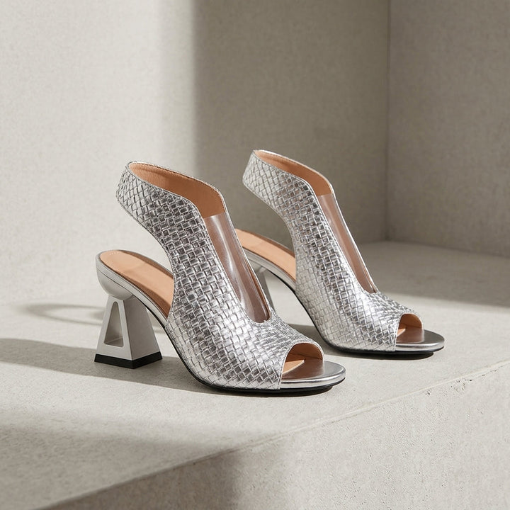 Women's Woven Open-Toe Block Heel Sandals