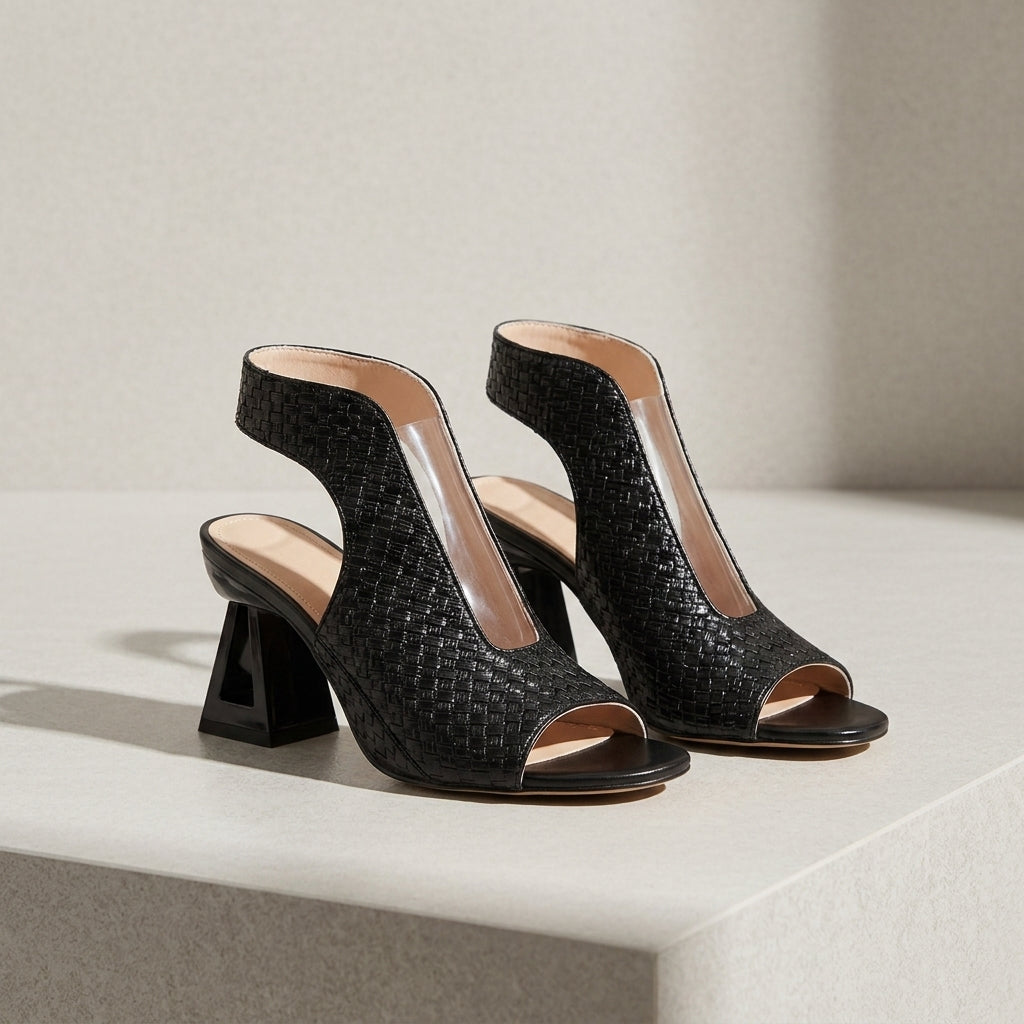 Women's Woven Open-Toe Block Heel Sandals