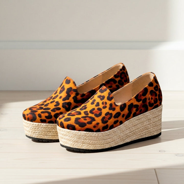 Women's Leopard Print Platform Espadrille Slip-Ons