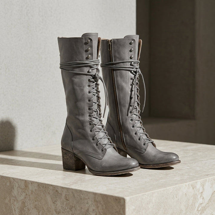 Women's Lace-Up Knee Boots with Block Heel