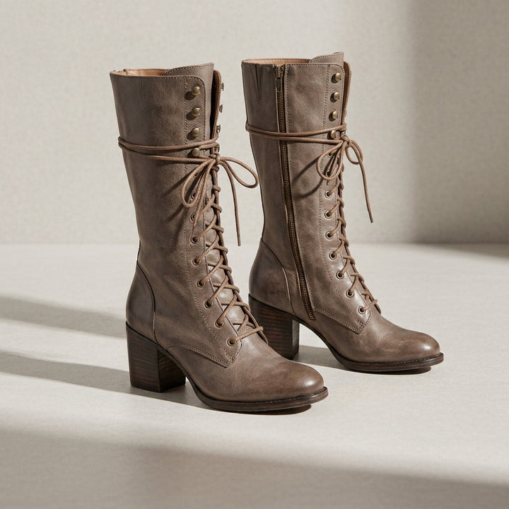 Women's Lace-Up Knee Boots with Block Heel