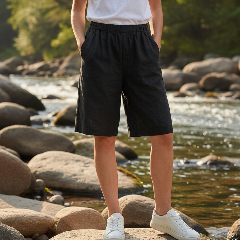 Men's Elastic Waist Bermuda Shorts with Side Pockets