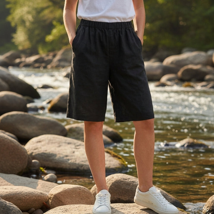 Men's Elastic Waist Bermuda Shorts with Side Pockets