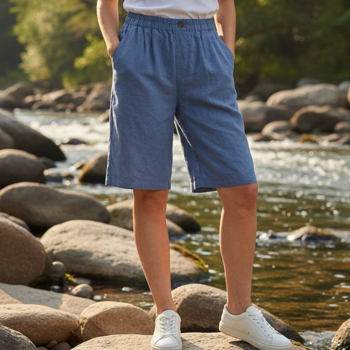 Men's Elastic Waist Bermuda Shorts with Side Pockets