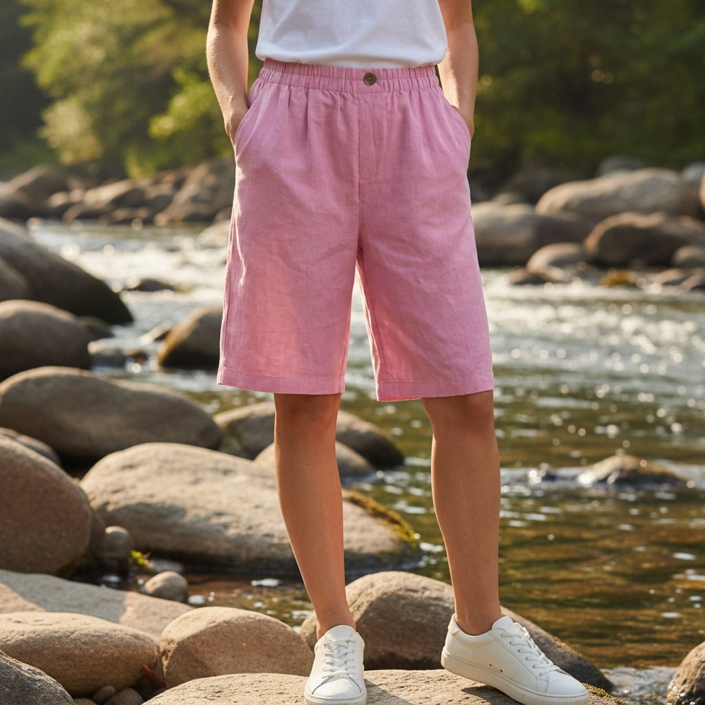 Men's Elastic Waist Bermuda Shorts with Side Pockets