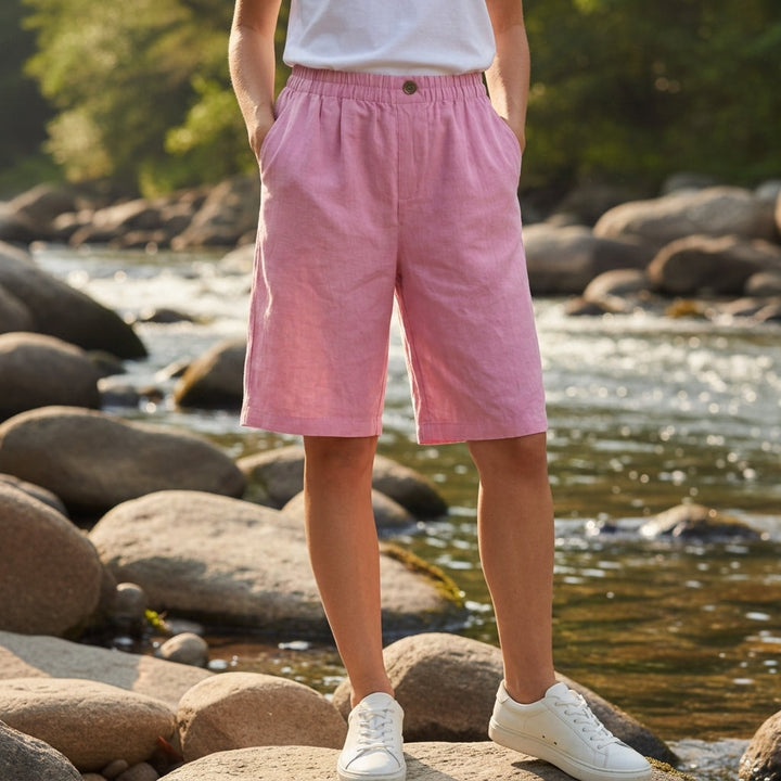 Men's Elastic Waist Bermuda Shorts with Side Pockets