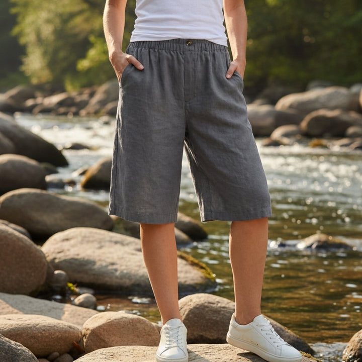 Men's Elastic Waist Bermuda Shorts with Side Pockets