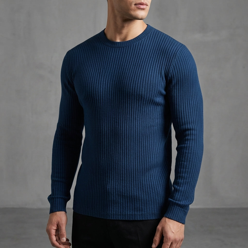 Men's Ribbed Knit Crewneck Sweater in Slim Fit