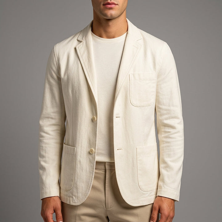 Men's Linen Blend Blazer with Patch Pockets