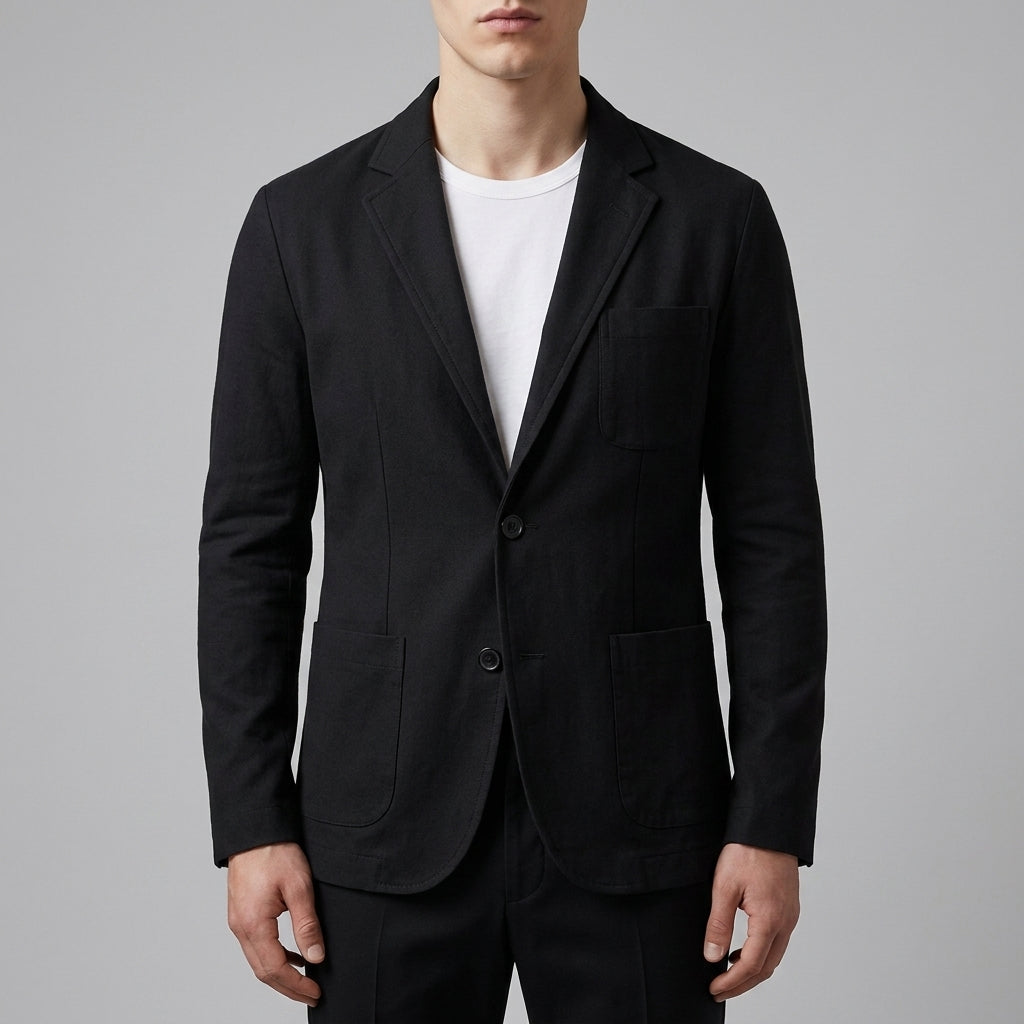 Men's Linen Blend Blazer with Patch Pockets