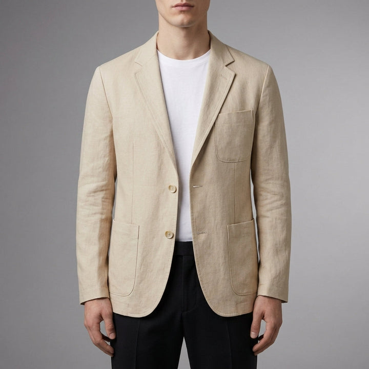 Men's Linen Blend Blazer with Patch Pockets